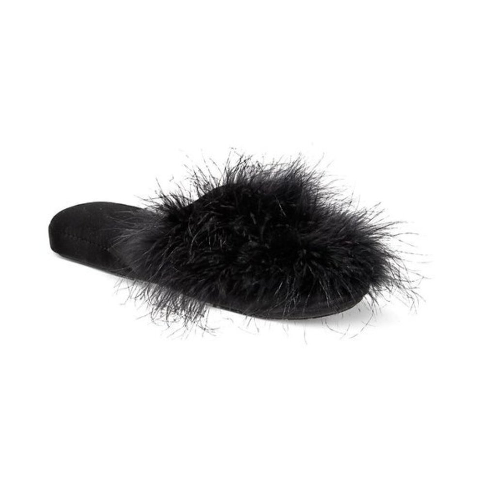 INC International Concepts Womens Size 5/6 Wedge Faux-Marabou‎ Slippers Black